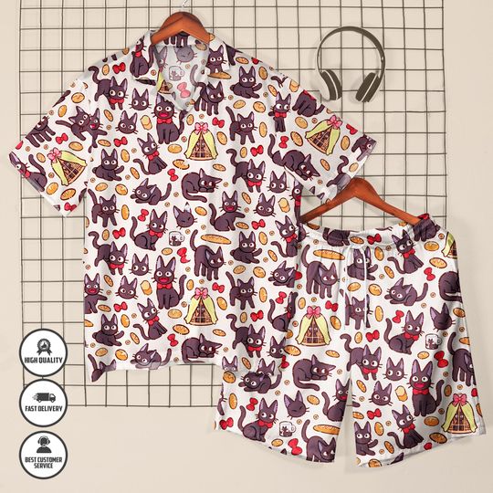 JiJi Hawaiian Shirt & Shorts  Delivery Service Anime Outfit  Studio Ghibli Button-Up Summer Shirt  Cute Anime Vacation Look