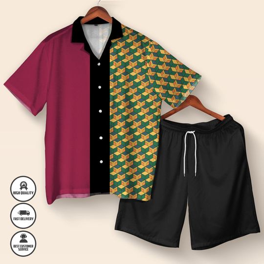 Discover Tomioka demon Hawaiian Shirt  Giyu Haori Pattern Anime Shirt  Funny Summer Button Up  Japanese Streetwear  Anime Lover Gift