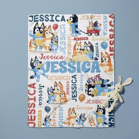 Discover Custom BlueyDad Blanket | Minky Plush Baby Blanket | Personalized Woven Blanket | Kids Cartoons | Boys and Girls | Gift for Son or Daughter