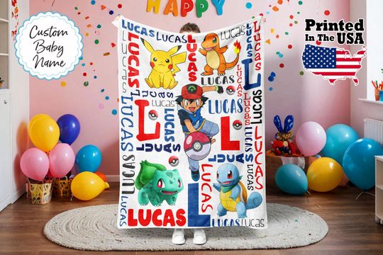 Personalized Pocket Monster Blanket, Cartoon Blanket, Custom Blanket, Baby Blanket, Birthday Gifts, Custom Name Blanket, Monogram blanket