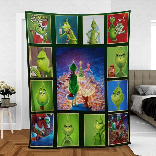 Merry Grin PREMIUM Fleece Blanket, Christmas Movie Blanket, How The funny character Stole Christmas Fleece Blanket