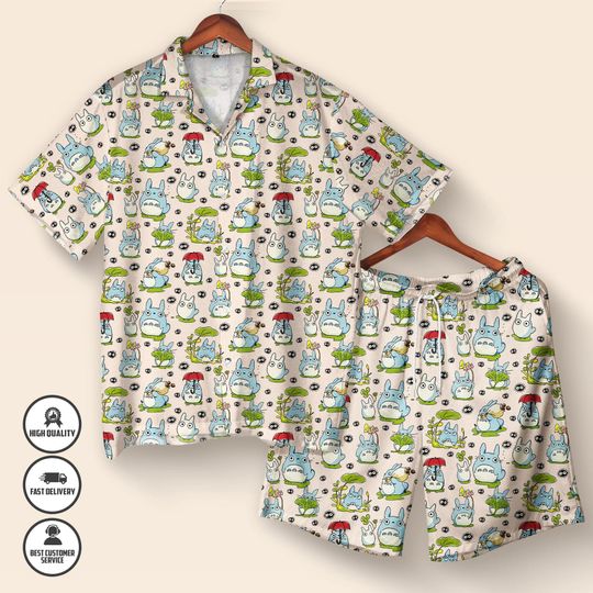 Totoro Hawaiian Shirt  Ghibli Studio Summer Shirt  My Neighbor Button Up Shirt  Cute Anime Streetwear  Hawaii Set  Anime Lover Gift