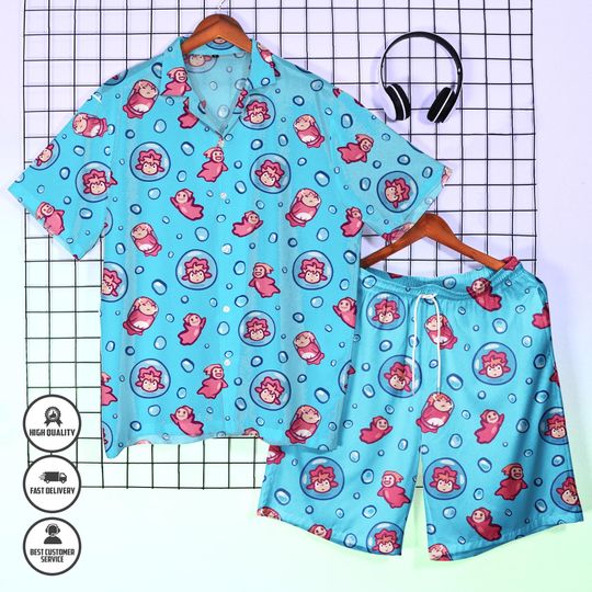 Discover Ponyo Hawaiian Shirt & Shorts Set  Studio Ghibli Summer Outfit  Cute Anime Button Up Shirt  Funny Hawaii Shirt  Anime Lover Gift