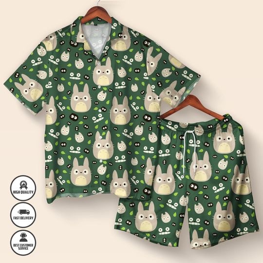 Totoro Hawaiian Shirt  Ghibli Studio Summer Shirt  My Neighbor Totoro Button Up Shirt  Cute Anime Aloha Shirt  Gift for Anime Lovers