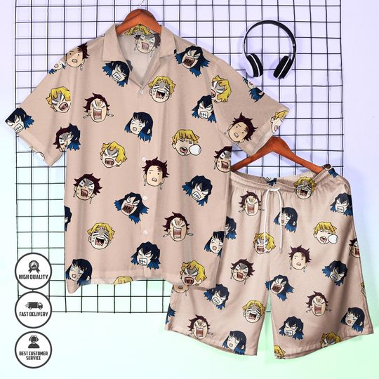 demon Hawaiian Shirt  tanjiror, zenittsu & Inosuke Summer Button Up  Funny Anime Hawaii Shirt  demon Shirt  Anime Lover Gift