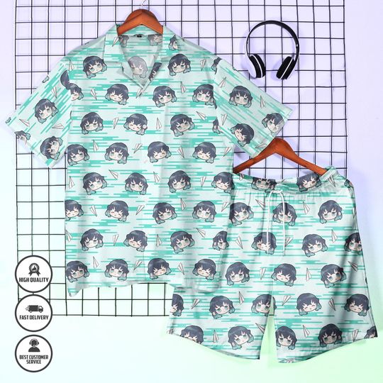 Muichiro Tokito Hawaiian Shirt  demon Mist Hashira Summer Button Up Shirt  Anime Hawaiian Outfit  Anime Lover Gift