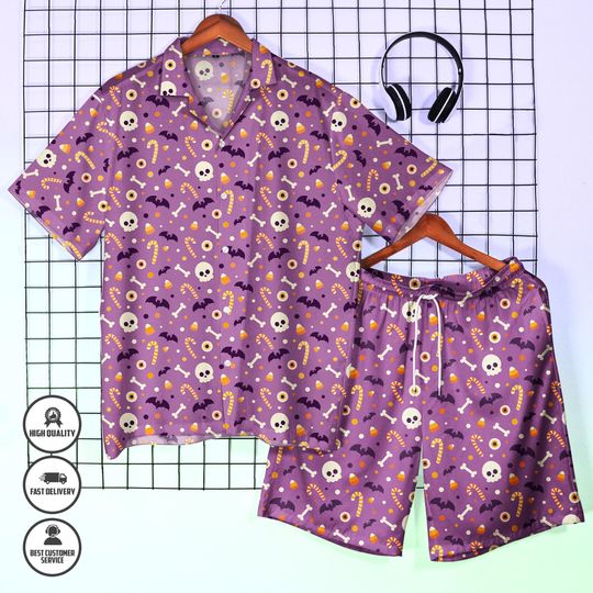 Discover Spooky Halloween Hawaiian Shirt  Funny Holiday Candy Print  Summer Beach Button-Up  Holiday Gift