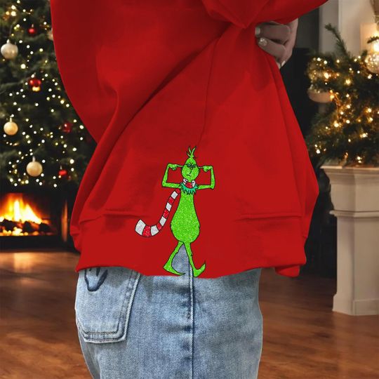 Discover Christmas Side Bow Embroidery Design, Funny Green Guy Christmas Movie Embroidery Design File, Side Bow Appliqu Sweatshirt Embroidery Design
