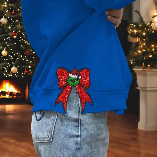 Funny Character Side Bow Sweatshirt, Christmas Shirt, Women Christmas Outfit, Christmas Gift