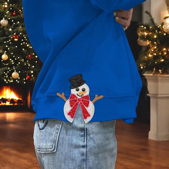 Discover Side Bow Applique Sweatshirt Embroidery Design, Glitter Bow Applique, Christmas Machine Embroidery, Christmas Snowman Bow Embroidery Design