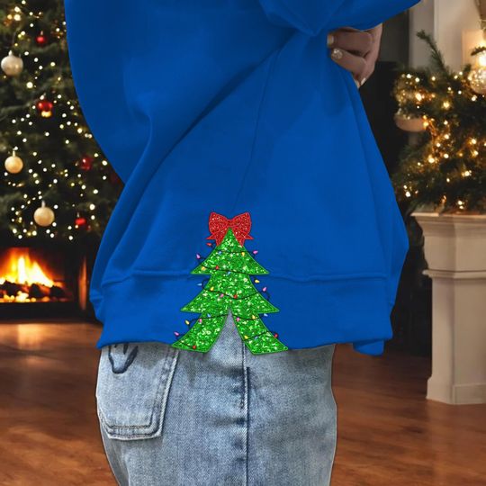 Christmas Tree Glitter Side Bow Sweatshirt