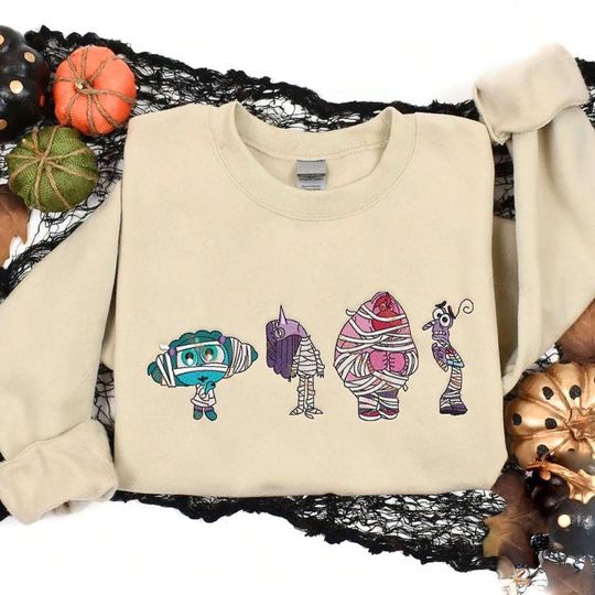 Discover Disney Inside Out Halloween Embroidery Sweatshirt, Inside Out Characters Bandage Shirt, Mental Health Shirt, Holiday Embroidered Hoodie
