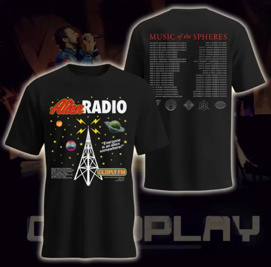 Discover Coldplay Music of the Spheres Tour 2025 “Alien Radio” T-shirt, size S-5XL