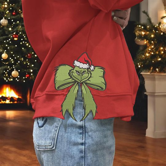 Discover Christmas Side Bow Embroidery Design, Side Bow Appliqu Sweatshirt Embroidery Design, Funny Bow Appliqu Hand Design from 4 to 9 inch