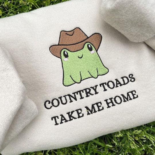 Discover Cowboy Frog Embroidered Sweatshirt, Cute Crewneck Embroidery Sweatshirt, Animal Embroidered Sweatshirt, Shirt For Her
