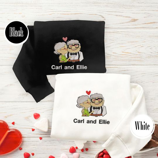 Carl and Ellie Embroidered Sweatshirt, Cartoon Up Balloon Couple Embroidered Shirt, Valentine's Day Gifts