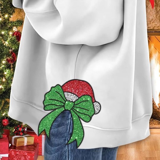 Discover Glitter Santa Hat Coquette Bow Applique Design, Side Bow Christmas Applique Sweatshirt Design, Merry Christmas Machine Embroidery Sweatshirt