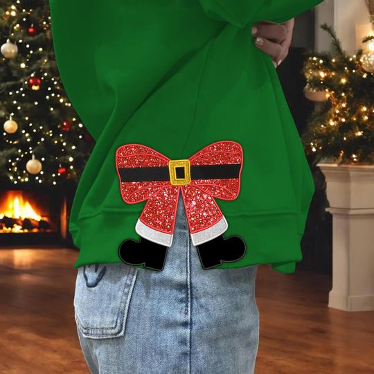 Discover Glitter Santa Coquette Bow Applique Design, Side Christmas Bow Embroidery Applique Design 6 Sizes, Christmas Machine Embroidery Sweatshirt