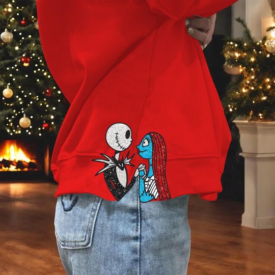Jack & Sally Side Bow Sweatshirt, Christmas Shirt, Women Christmas Outfit, Christmas Gift