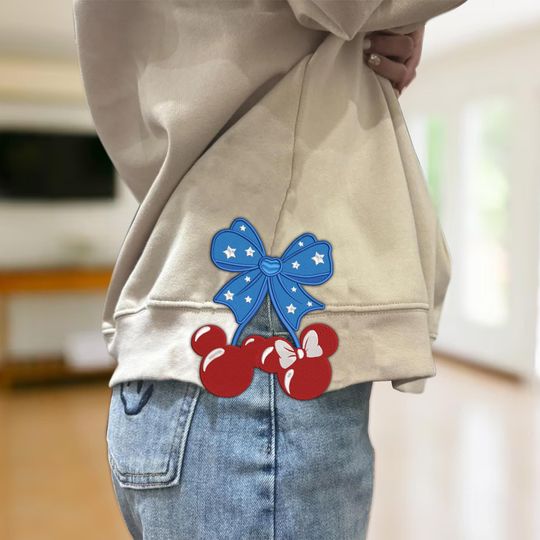 Discover Embroidery Mouse Head Side Bow, Cartoon Coquette Applique Embroidery, Mouse 4th Of July Shirt, Fourth Of July Design, USA Patriotic Day Tee