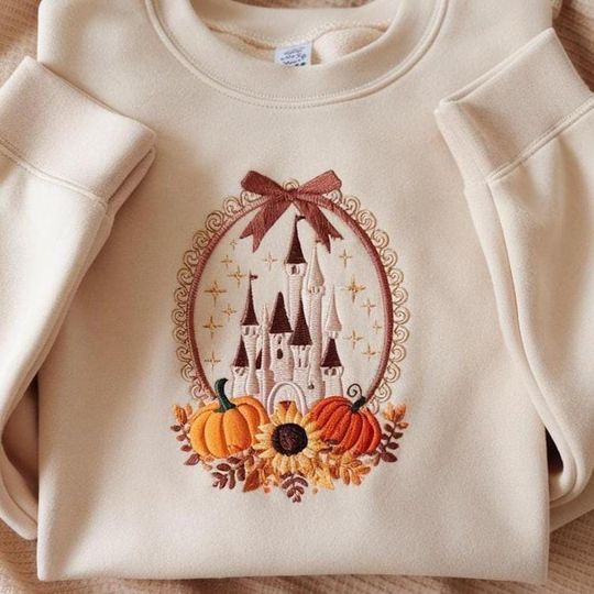 EMBROIDERED Coquette Bow Disney Fall Sweatshirt, Disney Castle Pumpkin Sweatshirt, Disney Thanksgiving 2025 Sweatshirt, Magic Kingdom