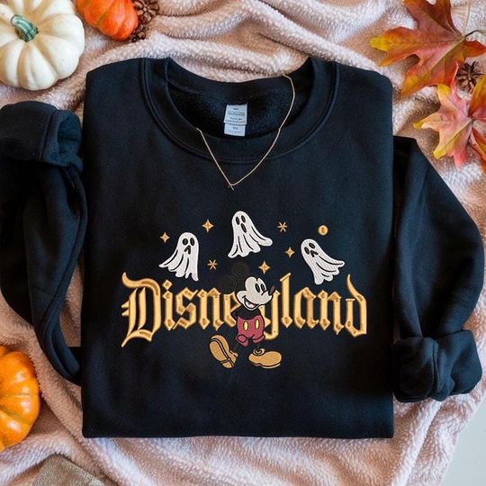 EMBROIDERED Disneyland Halloween Sweatshirt  Spooky Mickey Ghost Crewneck, Black Fall Pullover, Disney Autumn Sweater, Cute Ghost Shirt