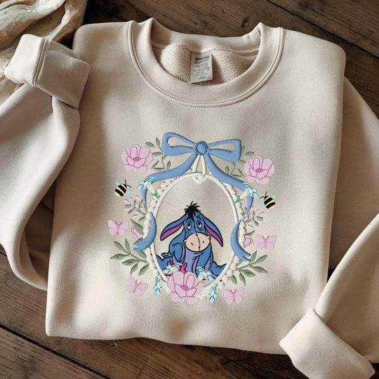 Discover Eeyore Embroidered Sweatshirt - Disney Floral Crewneck - Magical Land Movie Character Shirt, Winnie The Pooh Gift, Girl Trip Tee