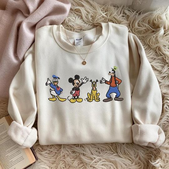 Discover EMBROIDERED Mickey Mouse Friends Sweatshirt, Disney Characters Crewneck, Vintage Cartoon Sweater, Mickey Pluto Goofy Donald Shirt