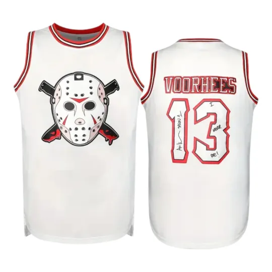 Discover Friday The 13th Jason Voorhees Mask Basketball Jersey Movie Horror White