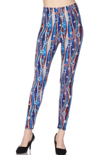 Discover Buttery Soft Metallic USA Flag Leggings
