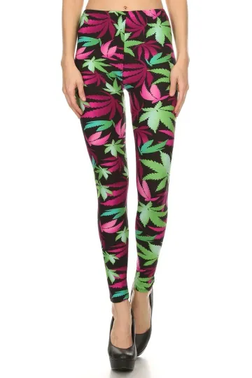 Discover Buttery Soft Fuchsia Marijuana Leggings
