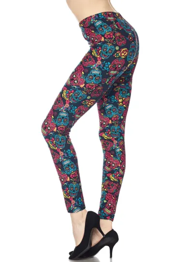 Buttery Soft Red and Blue Sugar Skull Leggings