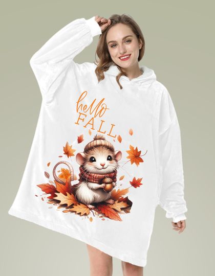 Cozy Fall Hooded Blanket, Warm Themed Loungewear, Gift for Autumn, Seasonal Home Comfort, Relaxation Shawl