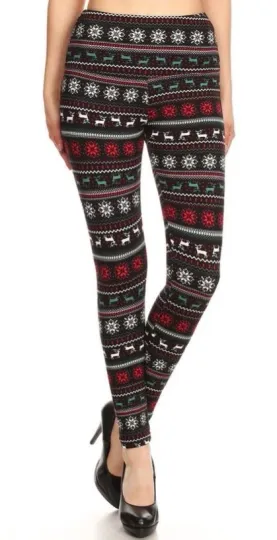 Fleece Lined Reindeer and Snowflake Holiday Leggings