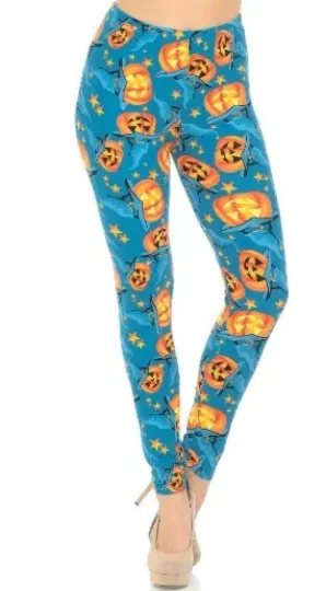 Discover Buttery Soft Blue and Evil Pumpkins Halloween Leggings