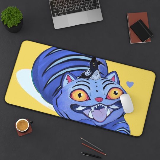 Discover Playful Cat Desk Mat, Cute Desk Accessory, Office Decor, Gamer Gift, Home Workspace, Pet Lover's Mat, Derpy Mat, Demon K-pop huntrix