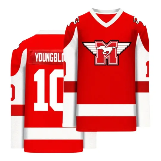 Mustangs Youngblood Jersey #10 Hockey Jersey 1986 Movie Rob Lowe Red