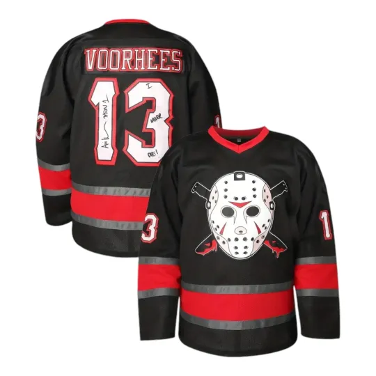 Discover Friday The 13th Jason Voorhees Mask Hockey Jersey Movie Horror Black