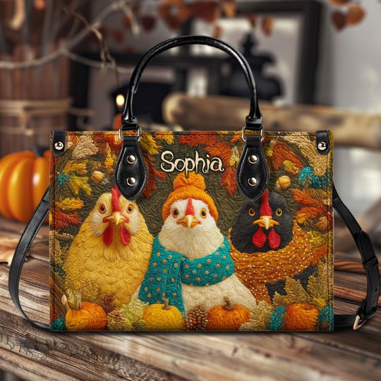 Discover Custom Trio Chicken Handbag and Wallet, Boho Leather Chicken Bag