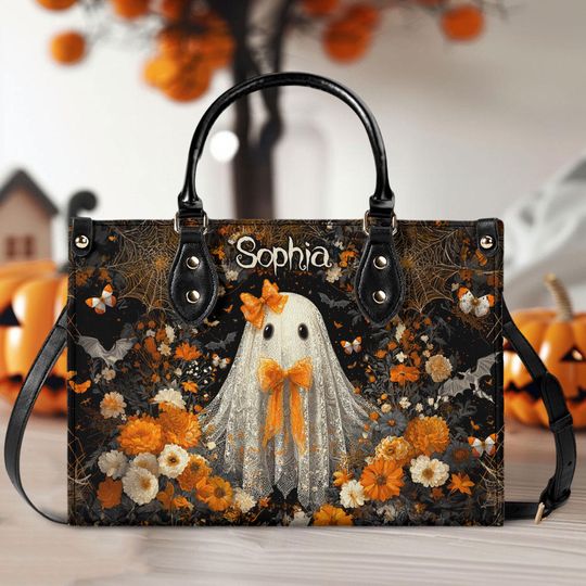 Personalized Cute Lace Ghost Leather Handbag, Halloween Accessories