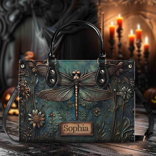 Discover Custom Dragonfly Floral Leather Handbag for Nature Lovers