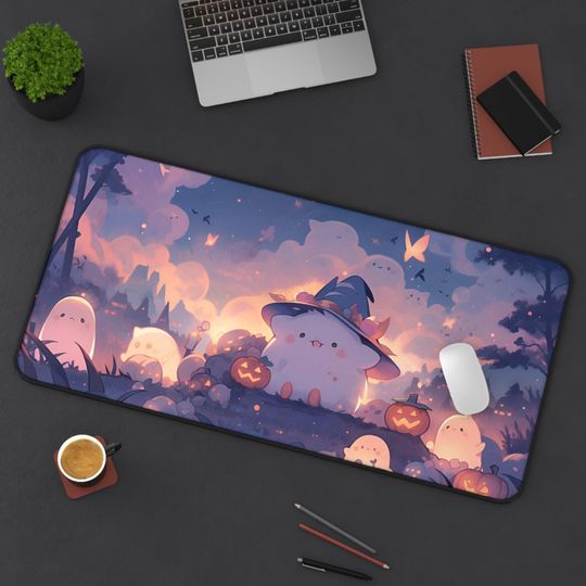 Enchanted Halloween Desk Mat | Cute Ghosts and Pumpkins | Office Decor | Gamer Mat | Cozy Fall Vibe