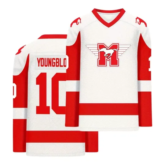 Discover Mustangs Youngblood Jersey #10 Hockey Jersey 1986 Movie Rob Lowe White