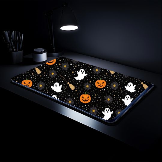 Halloween Desk Mat, Halloween Gamer Desk Mat Pumpkin Ghost Cute Halloweeen Desk Mat, Gaming Mat, Desk Pad, Spooky Office Decor