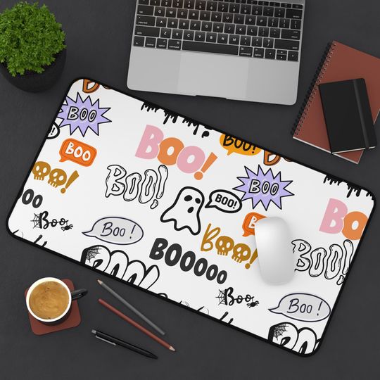 Boo! Halloween Desk Mat, Spooky Office Decor, Fun Workstation Accessory, Ghost Themed Gift, Seasonal Desk Pad, Teen College Kids,