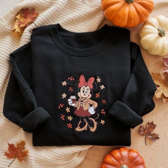 Discover Embroidered Fall Minnie Sweatshirt, Disney Autumn Sweatshirt, Cozy Season Crewneck, Minnie Mouse Fall Shirt, Adult Disney Sweatshirt
