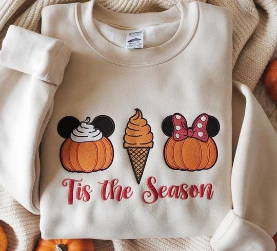 Discover Embroidered Tis the Season Sweatshirt, Fall Pumpkin Sweatshirt, Ice Cream Mickey Shirt, Disney Fall Sweatshirt, Mickey Pumpkin Sweatshirt