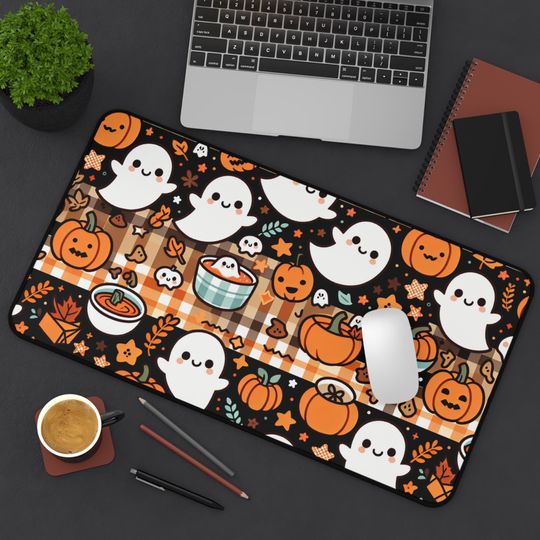 Discover Kawaii Ghost Desk Mat Cute Halloween Desk Pad with Pumpkins Plaid  Cozy Fall Aesthetic Mouse Pad in 3 Sizes Spooky Office Decor