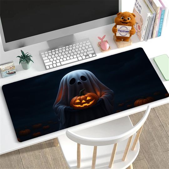 Spooky Ghost Jack-o'-Lantern Mouse Pad: Halloween Desk Mat