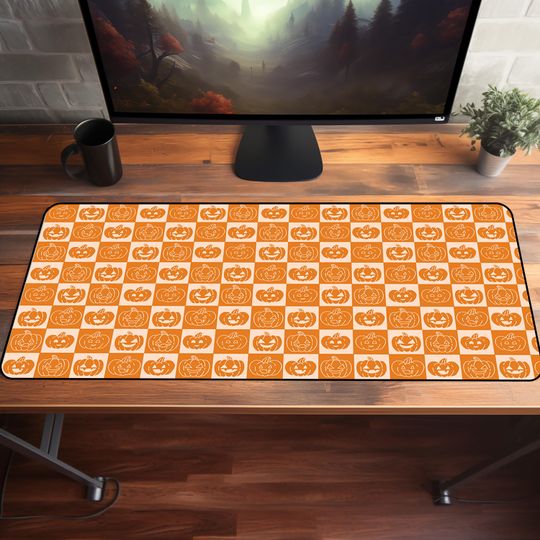 Pumpkin Pattern Halloween Mouse Pad XXL Cute Desk Mat for Spooky Gamer Setup and Autumn Office Aesthetic